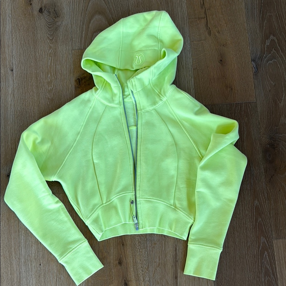Neon Yellow Zip-Up Hoodie Lululemon Cropped Scuba